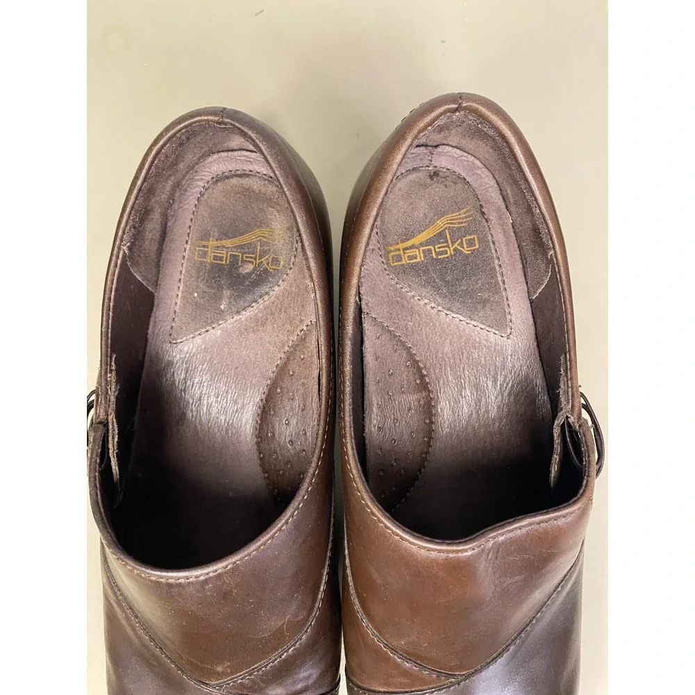 Dansko Stacie Brown Leather Nursing Mules Clogs Women 39 Slip On Shoes Comfort